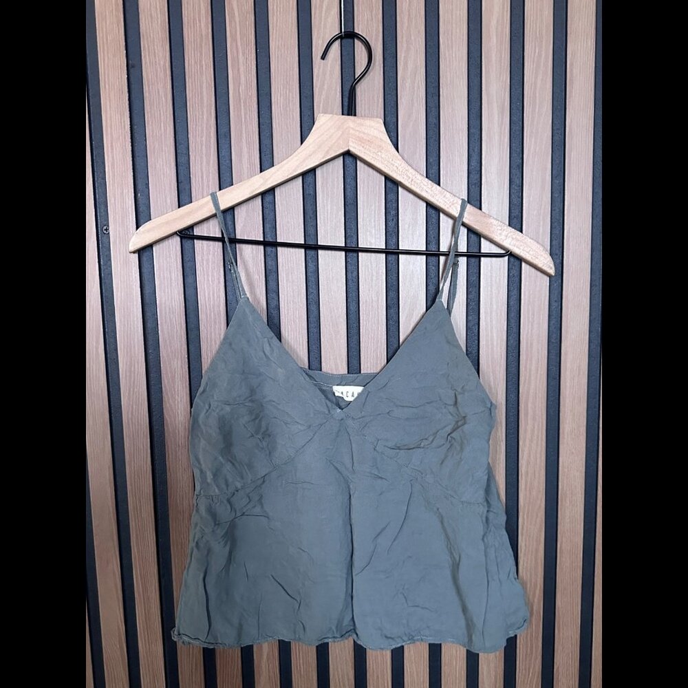 LACAUSA Slip Top Small Womens Green Camisole Sleeveless Satin Shirt